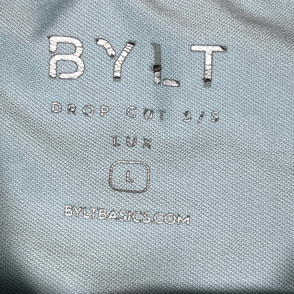 BYLT Mens Drop Cut Lux Striped Short Sleeve Shirt Blue Size Large - Picture 3 of 7